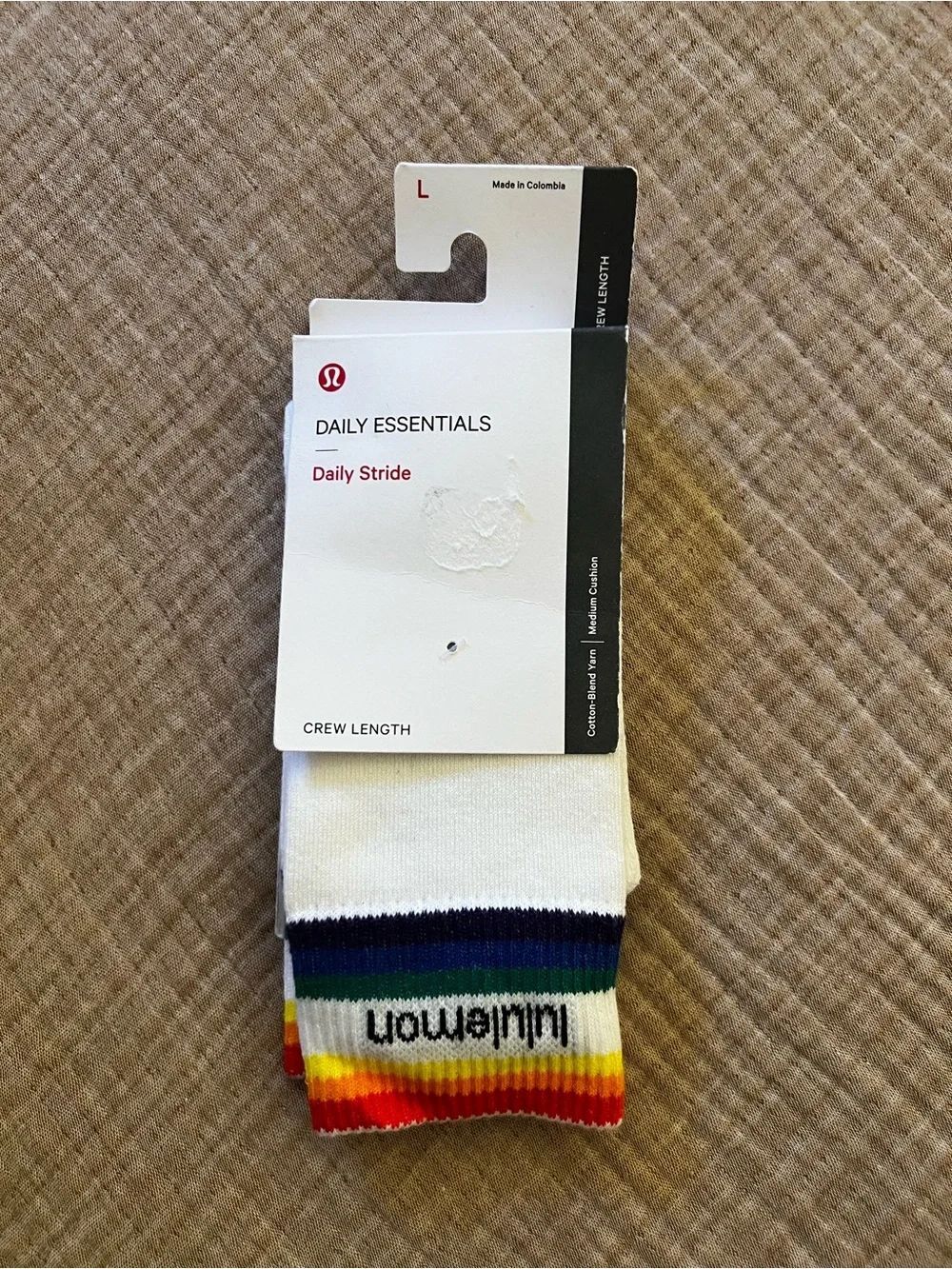NWT Lululemon Daily Stride Crew Socks Rainbow Stripe White  (L)